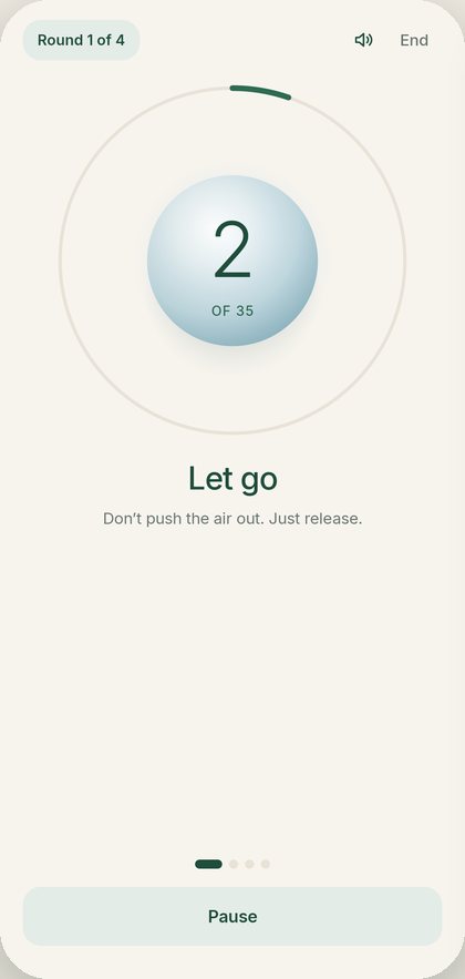 Wim Hof session. Breath 2 of 35. Let go.